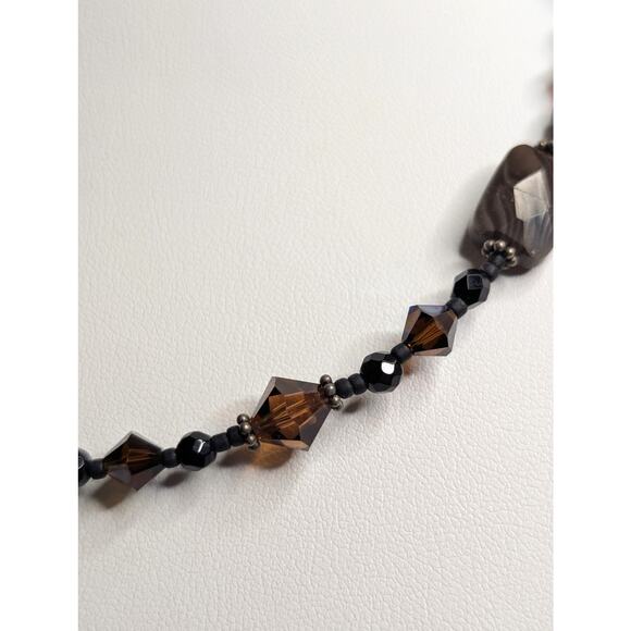 Black & Brown Crystal & Agate Stone Beaded 18" Necklace with Swirl Hook Clasp - Picture 5 of 8